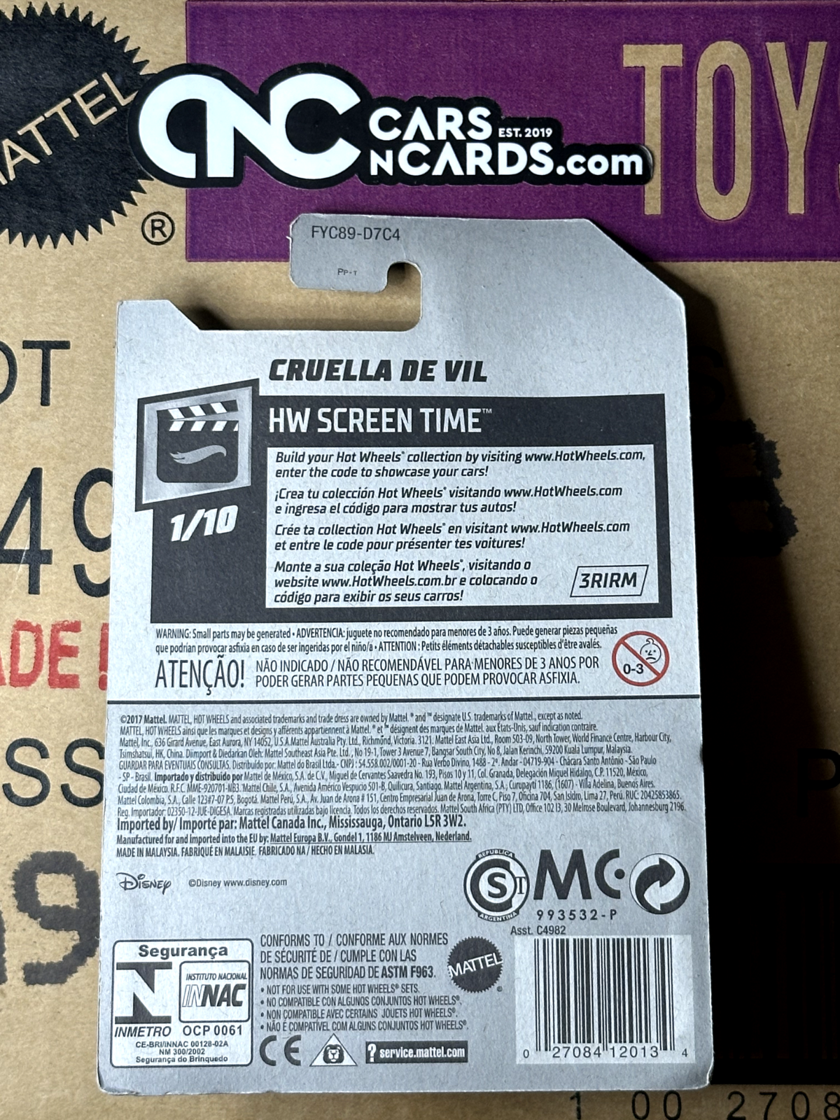 2018 Hot Wheels HW Screen Time Cruella De Vil 101 Dalmatians (Cracked Blister)
