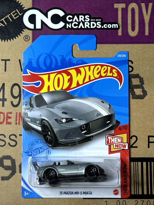 2021 Hot Wheels Then and Now 4/10 '15 Mazda MX-5 Miata Grey (Card Damage)