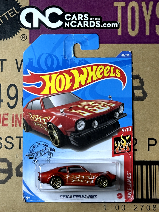 2020 Hot Wheels HW Flames Custom Ford Maverick Red With Flames (Card Crease)