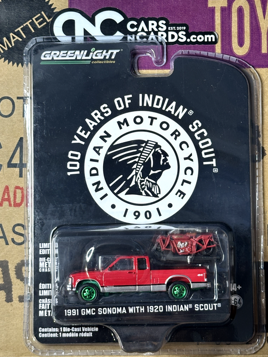 Greenlight Green Machine Indian Motorcycle 1991 GMC Sonoma w/ 1920 Indian Scout