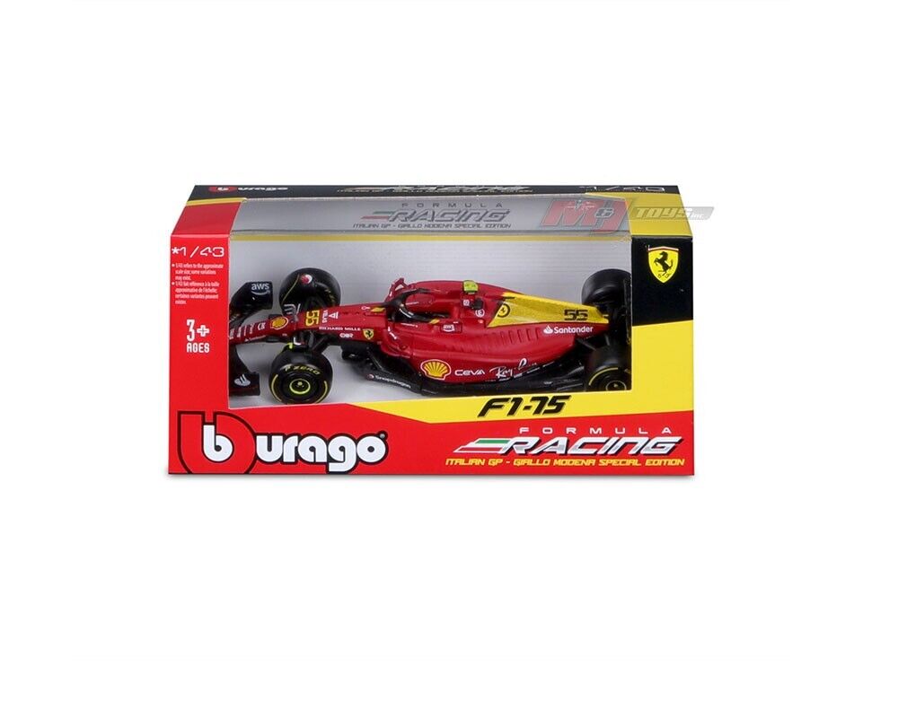 Bburago 1:43 F1-75 Ferrari #55 Monza C.Saintz Formula Racing Italian GP Giallo