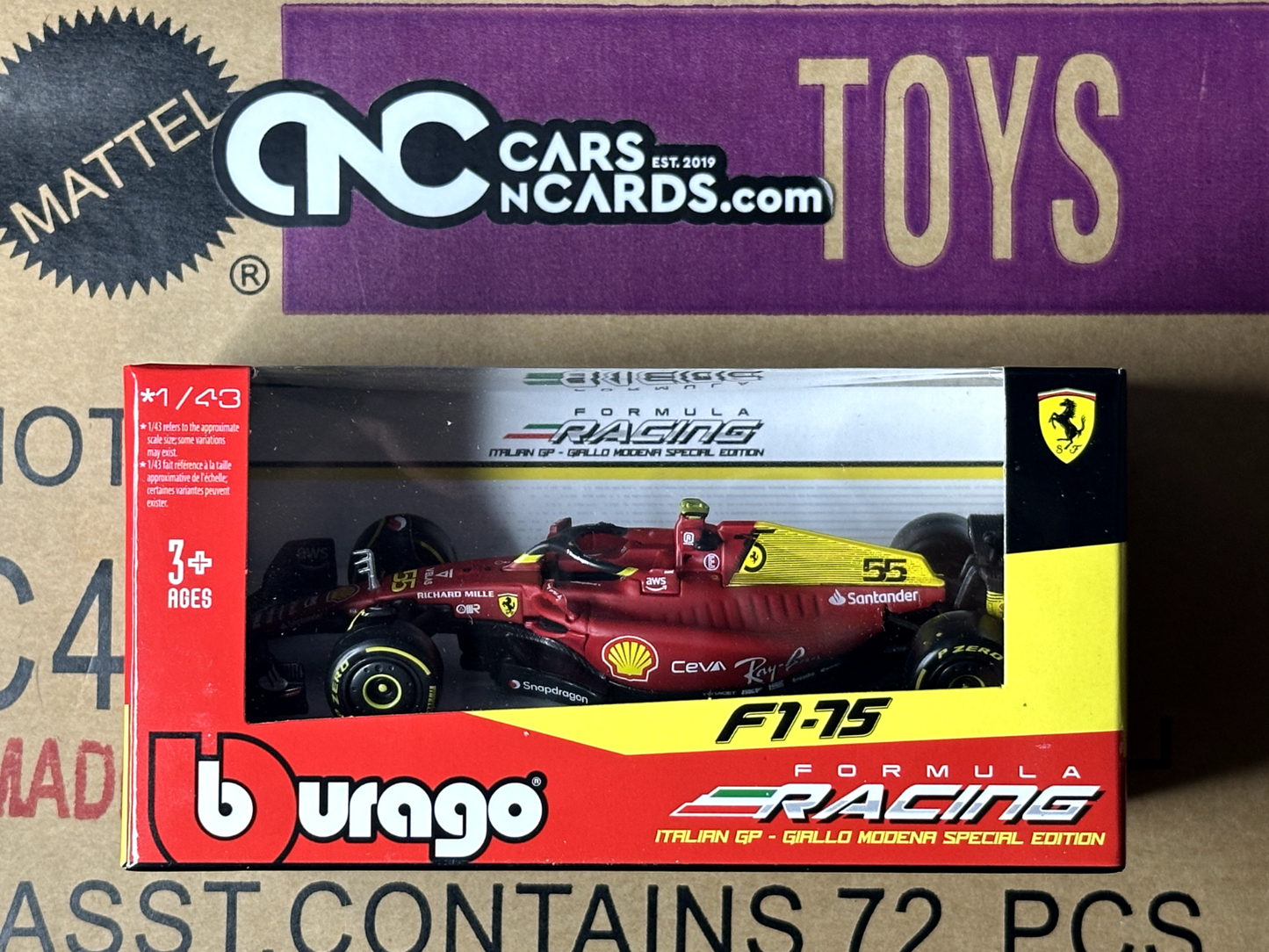 Bburago 1:43 F1-75 Ferrari #55 Monza C.Saintz Formula Racing Italian GP Giallo