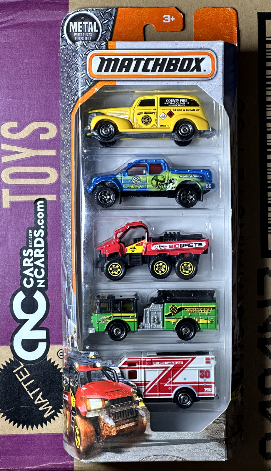 2016 Matchbox Hazmat Fire 5 Pack (Card Crease)