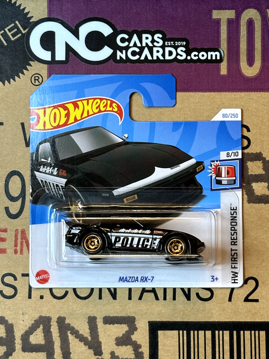 2024 Hot Wheels HW First Response #8/10 Mazda RX-7 Police Black Short Card