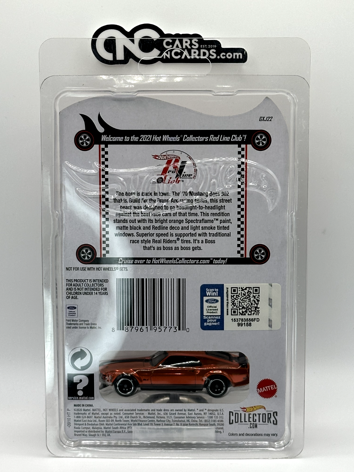 2021 Hot Wheels RLC Red Line Club '70 Mustang Boss 302 Membership Car with Pin