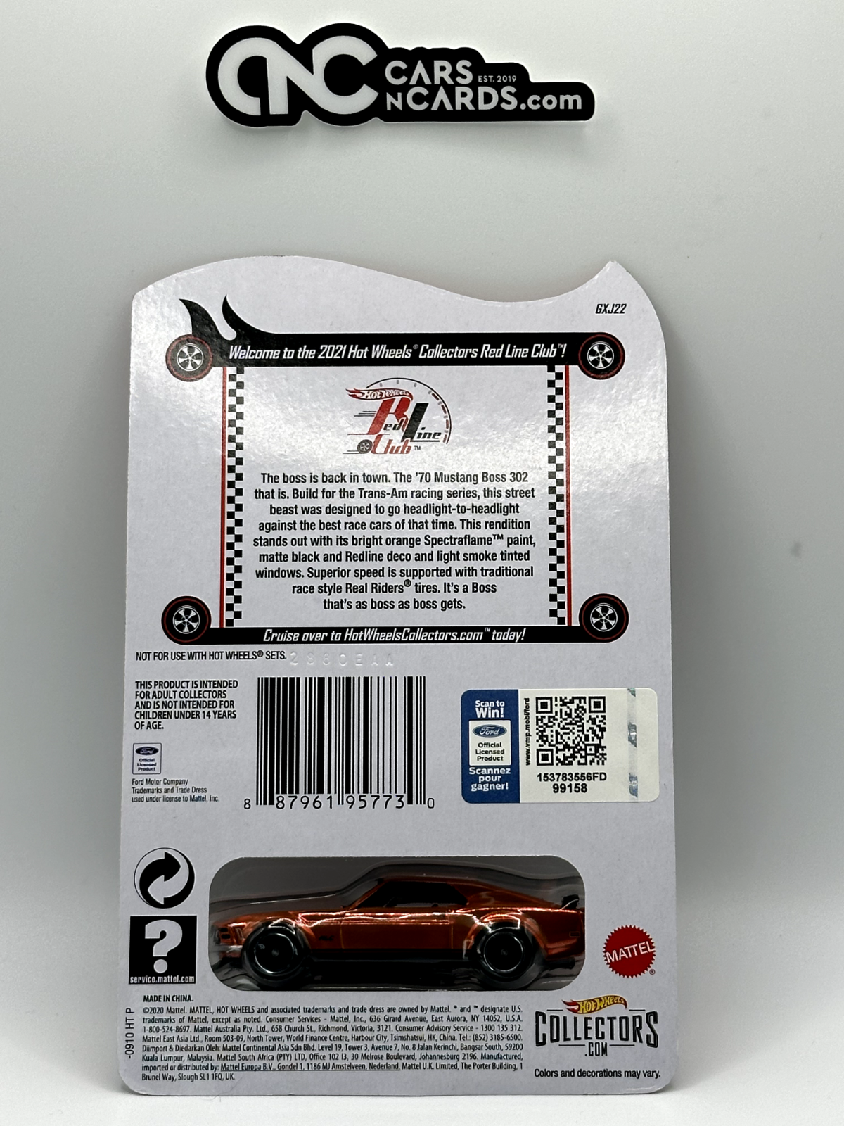 2021 Hot Wheels RLC Red Line Club '70 Mustang Boss 302 Membership Car with Pin