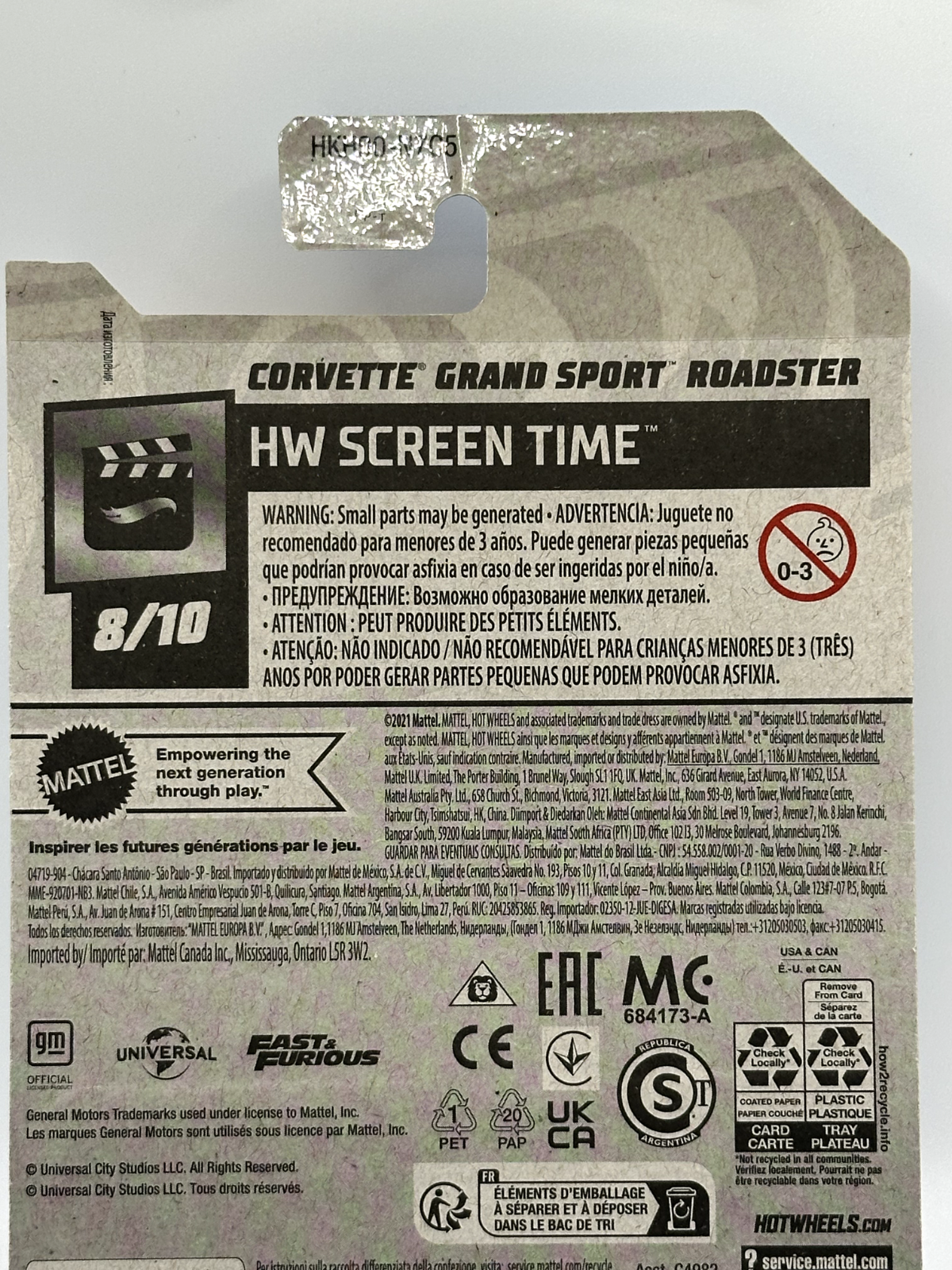 2023 Hot Wheels HW Screen Time 8/10 Corvette Grand Sport Roadster (Card Damage)
