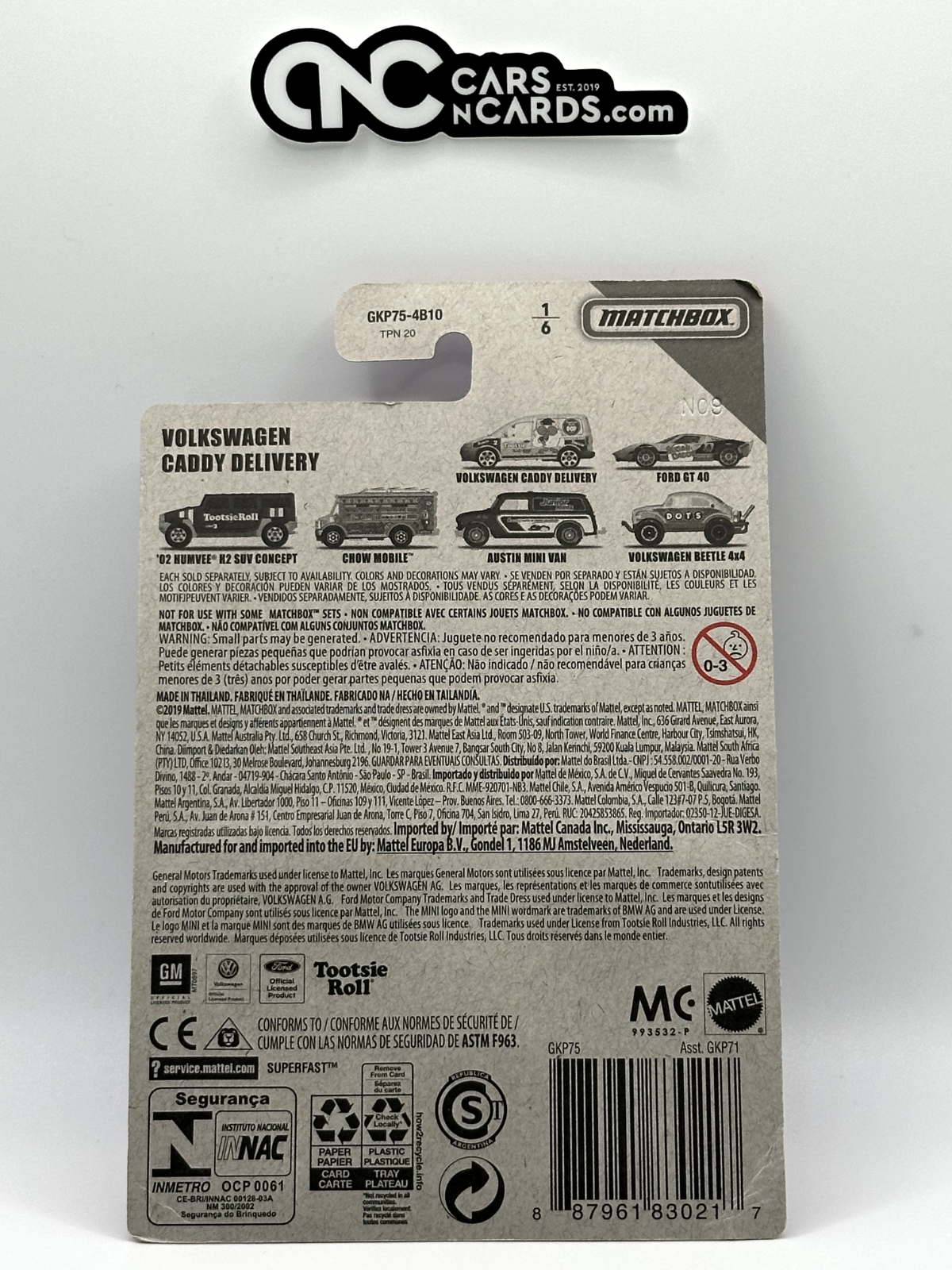 2019 Matchbox Tootsie Roll Pop 1/6 Volkswagen Caddy Delivery (Soft Corners)