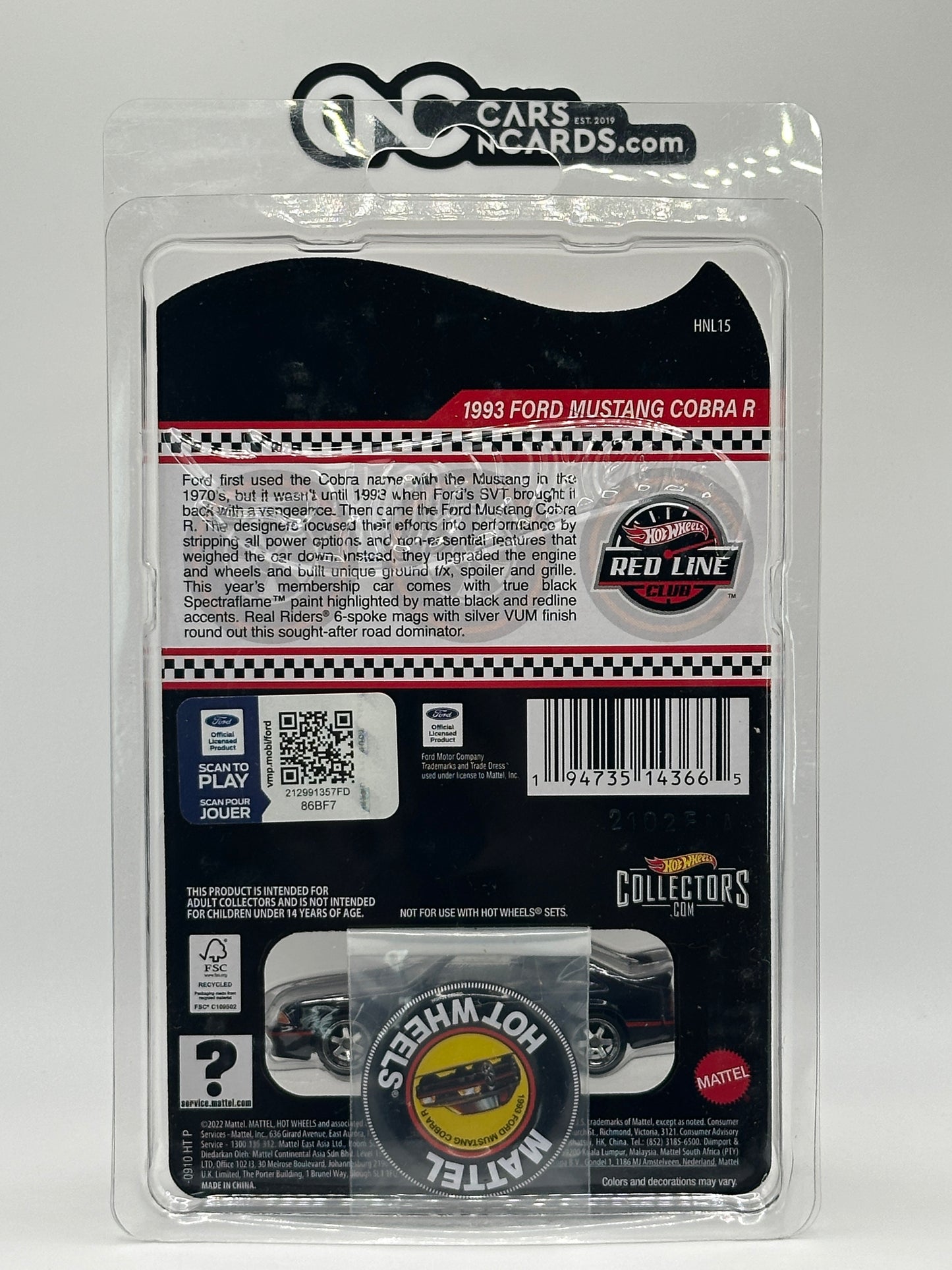 2023 Hot Wheels RLC Red Line Club 1993 Ford Mustang Cobra R Black With Protector