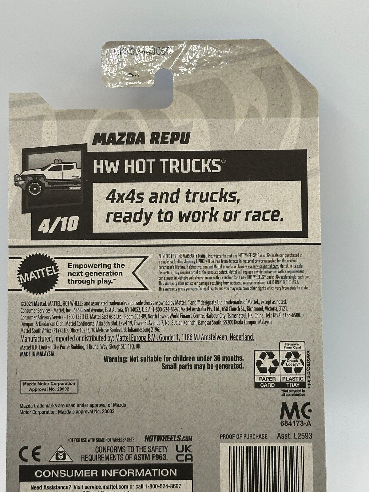 2023 Hot Wheels RLC Factory Sealed HW Hot Trucks Mazda Repu Teal (Card Crease)