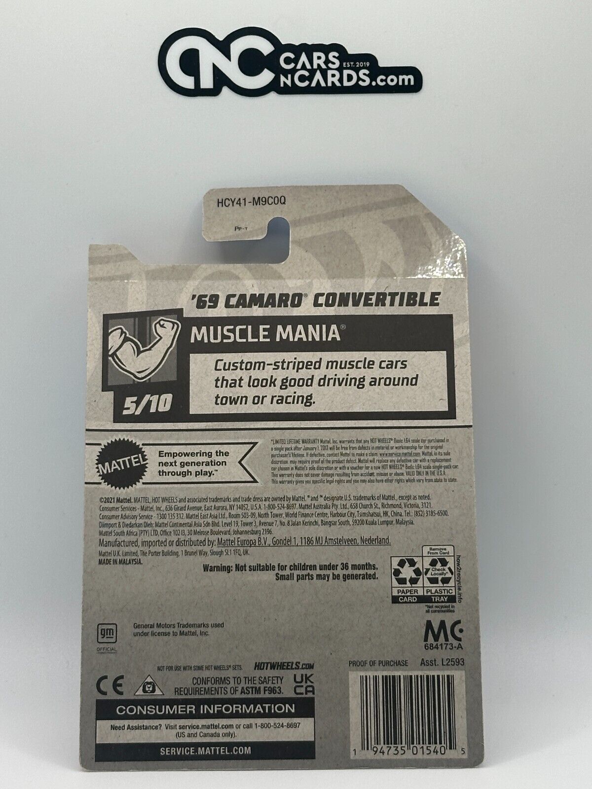 2022 Hot Wheels Muscle Mania 5/10 Zamac '69 Camaro Convertible (Card Damage)