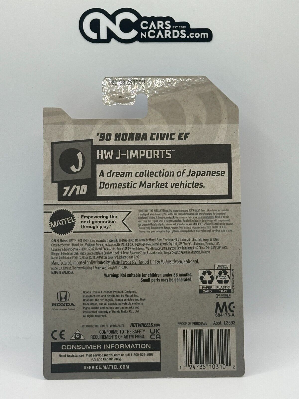 2023 Hot Wheels HW J-Imports 7/10 Zamac '90 Honda Civic EF With Protector