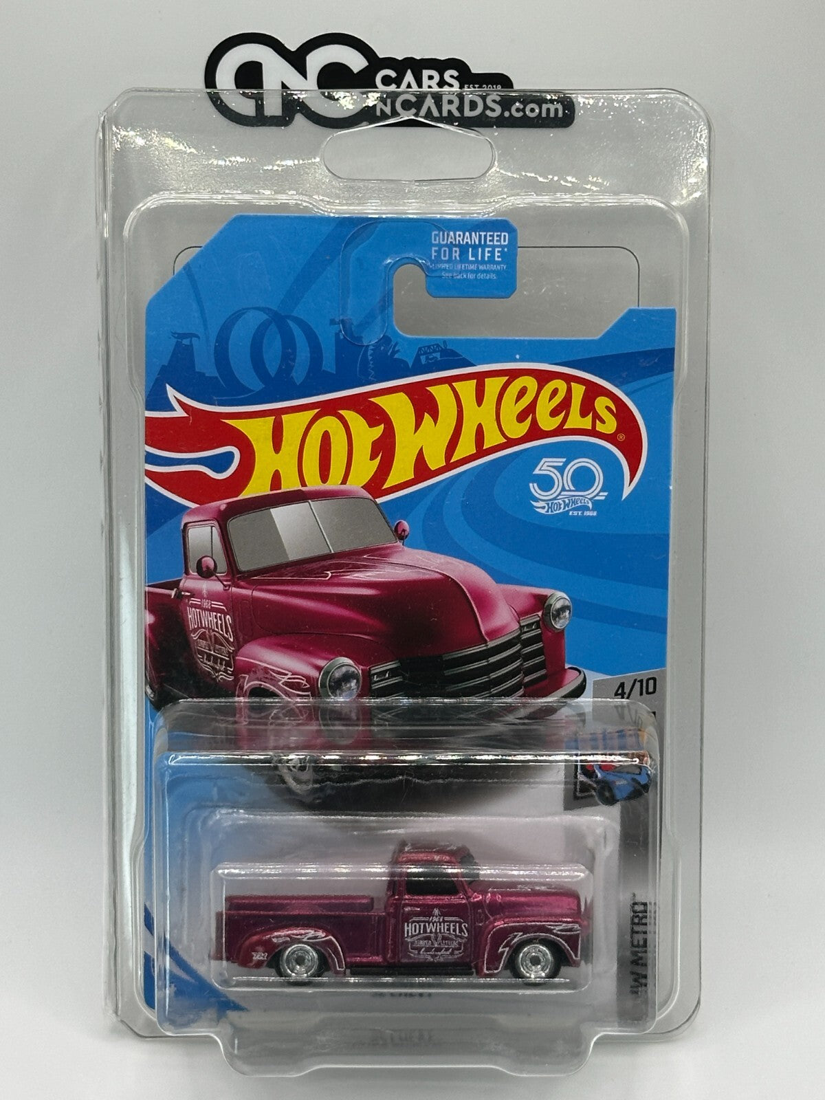 2018 Hot Wheels HW Metro 4/10 '52 Chevy Pink Super Treasure Hunt With Protector