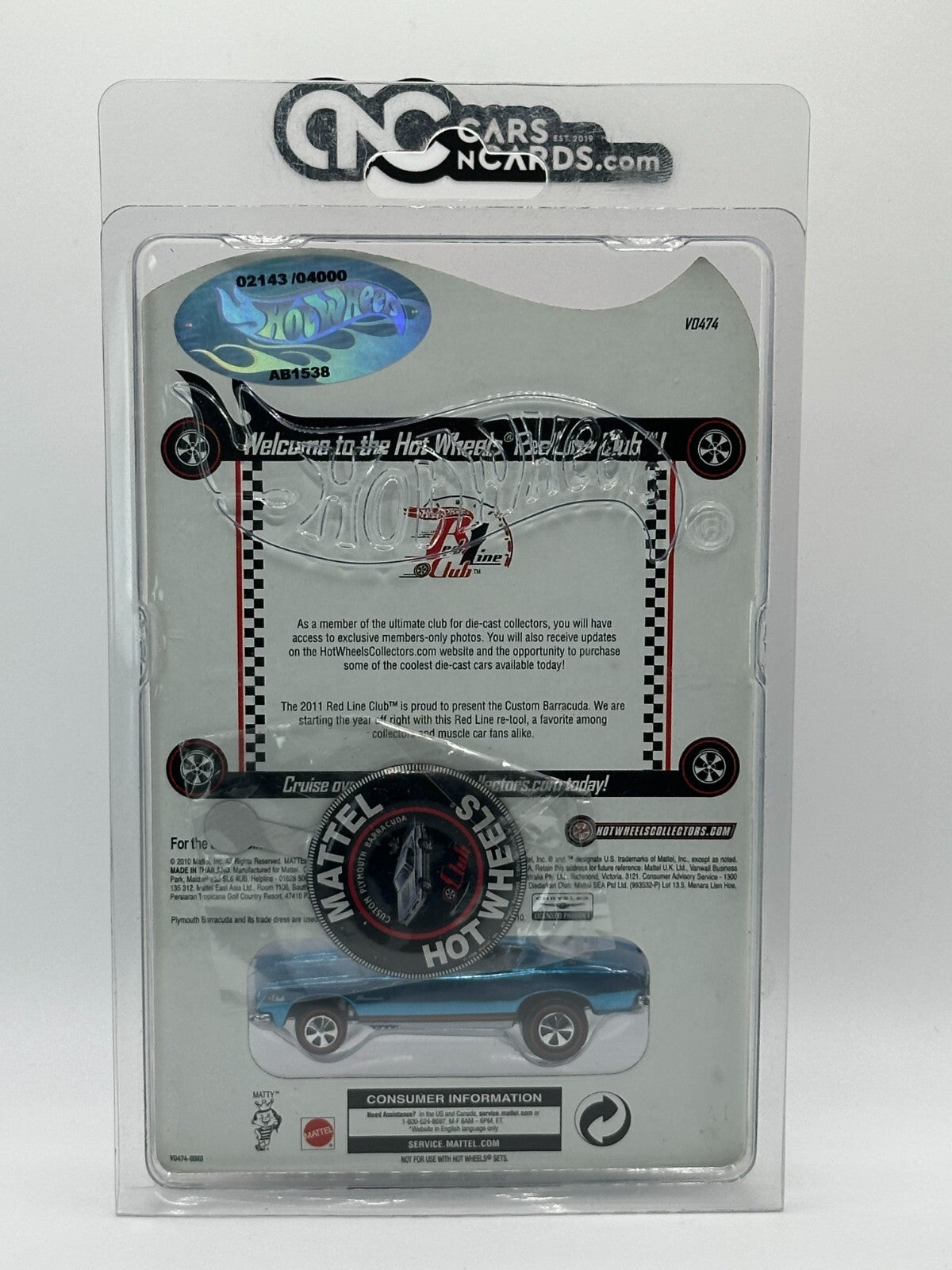 2010 Hot Wheels RLC Custom Plymouth Barracuda 02143/04000 With Pin and Protector