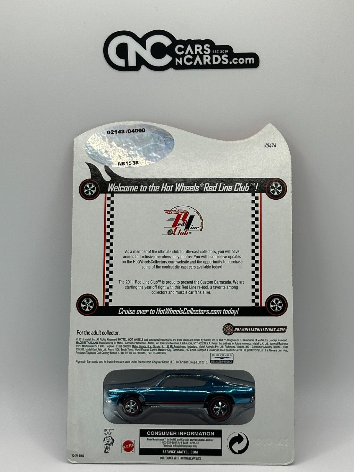 2010 Hot Wheels RLC Custom Plymouth Barracuda 02143/04000 With Pin and Protector