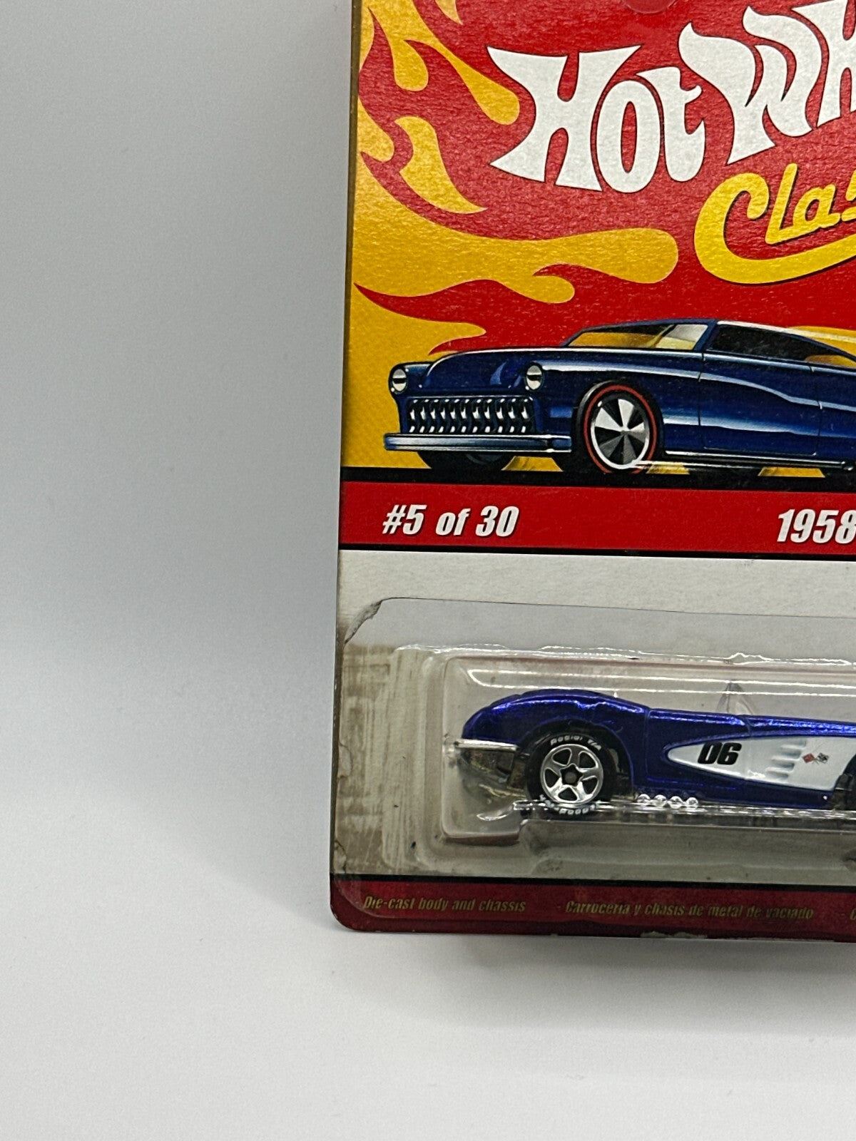 2006 Hot Wheels Classics Series 2 #5/30 Blue 1958 Corvette Card Damage