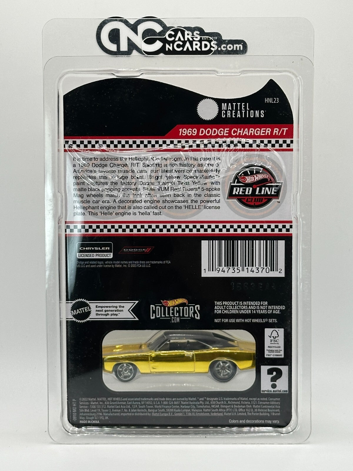 2023 Hot Wheels RLC '69 Dodge Charger R/T Gold With Protector