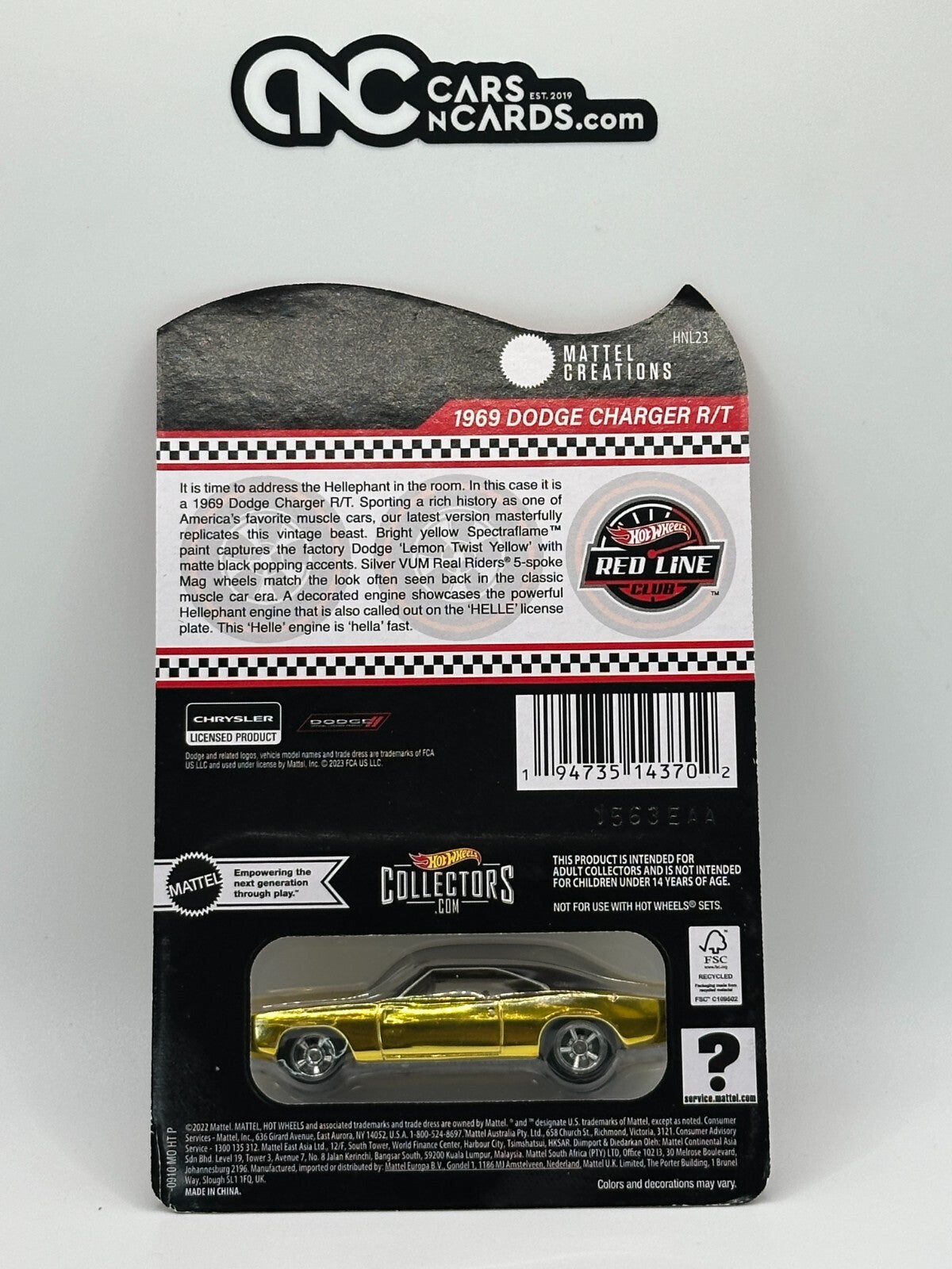 2023 Hot Wheels RLC '69 Dodge Charger R/T Gold With Protector