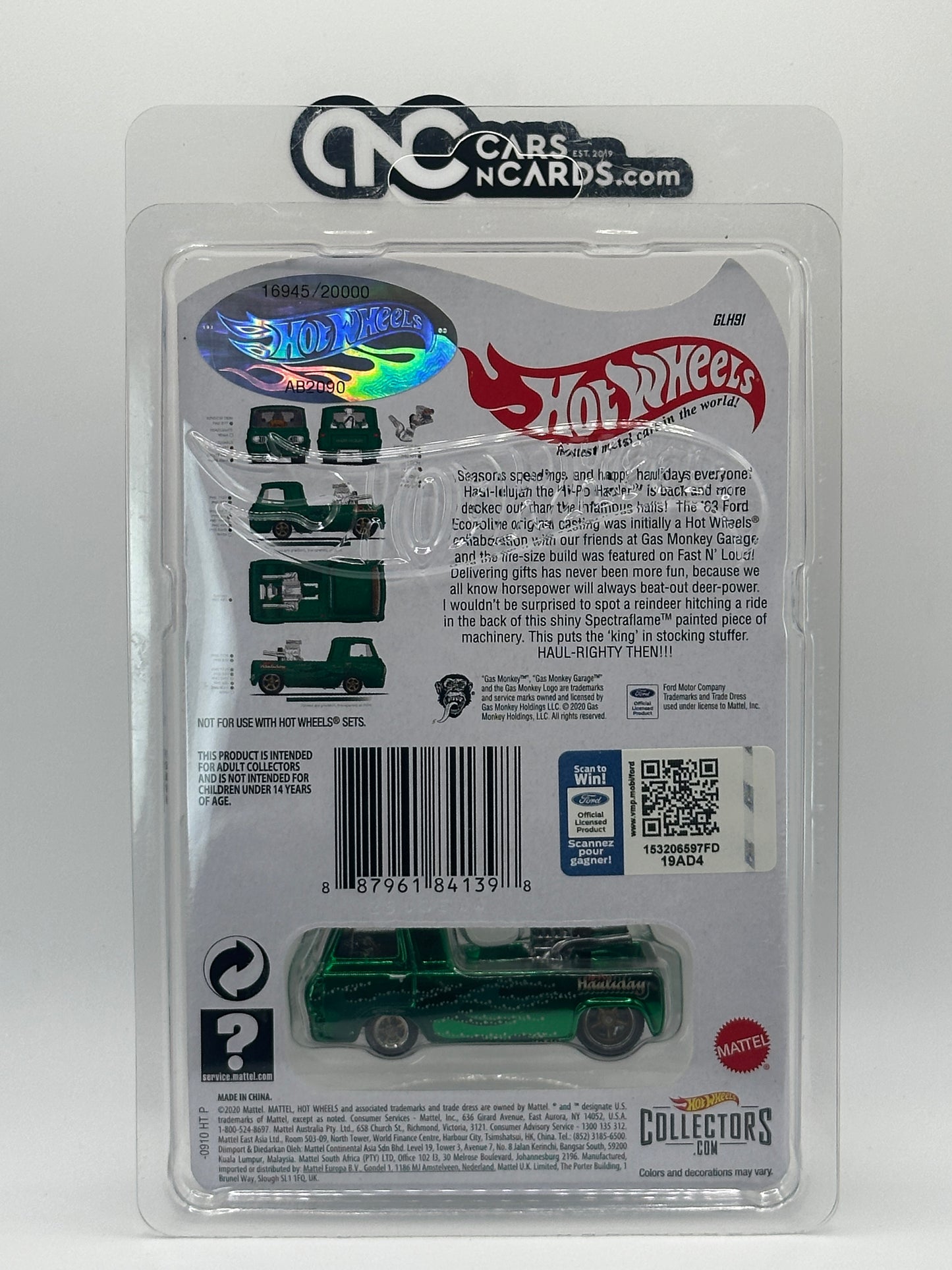 2020 Hot Wheels RLC Holiday Ford Hi-Po Hauler Green 16945/20000 With Protector