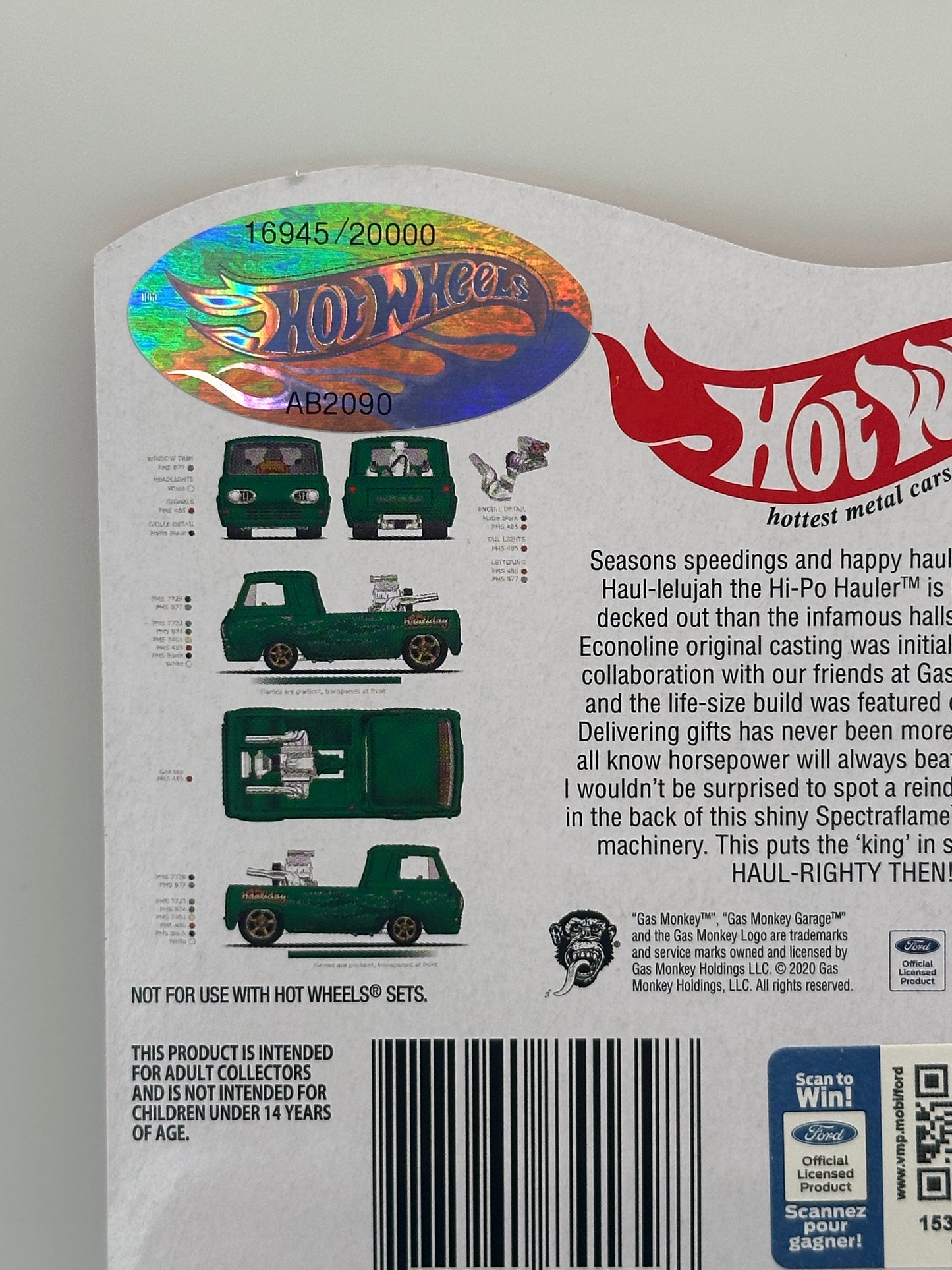 2020 Hot Wheels RLC Holiday Ford Hi-Po Hauler Green 16945/20000 With Protector