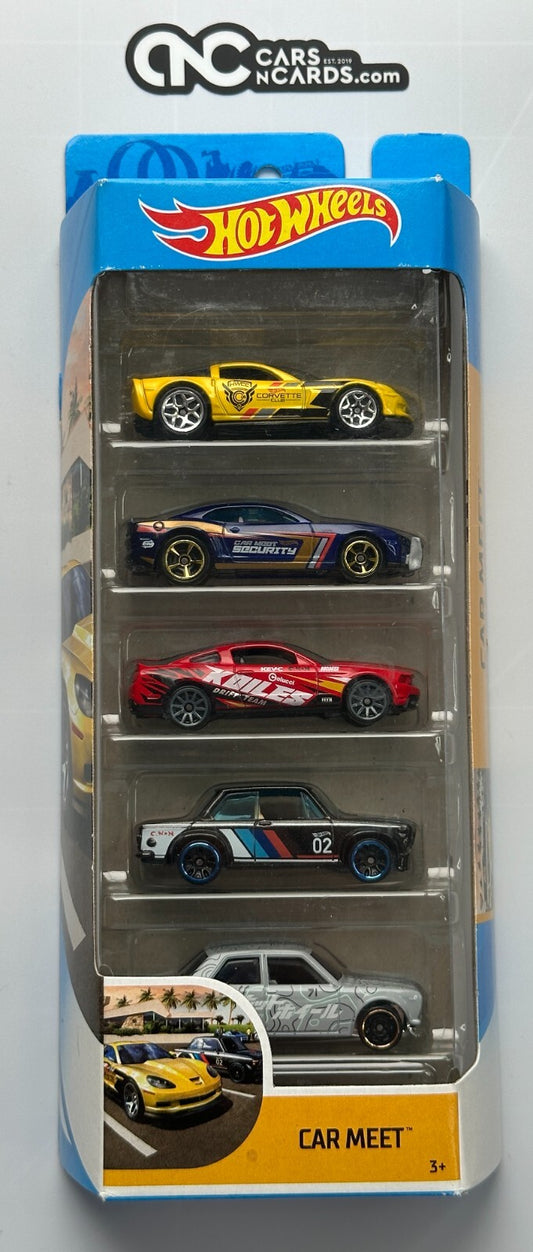 2020 Hot Wheels Car Meet 5 Pack Corvette/BMW/Datsun/Mustang (Small Crease)