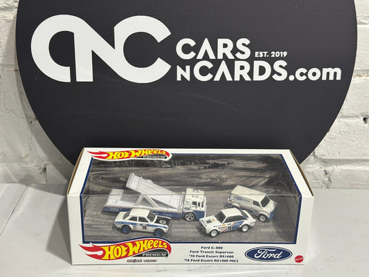 2021 Hot Wheels Premium Diorama Ford Race Team C-800/Transit/Escort/Escort MK2