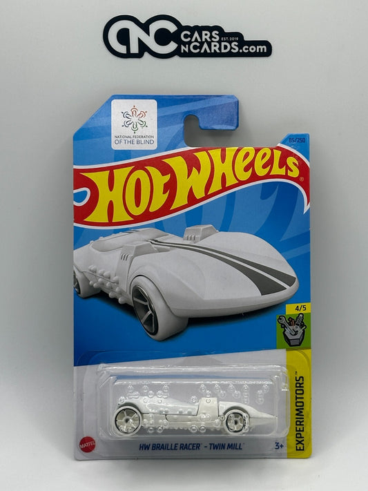 2022 Hot Wheels Experimotors 4/5 HW Braille Racer - Twin Mill White