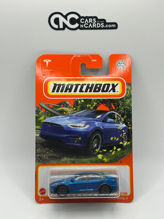 2022 Matchbox Tesla Model X Blue #53/100 (Card Crease)