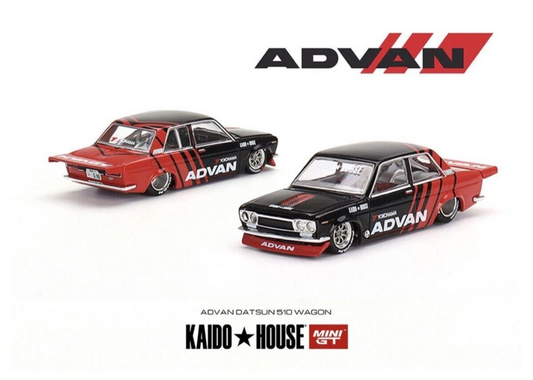 Kaido House x Mini GT 1:64 Datsun 510 (Pro Street) 032 Red Advan Open Box