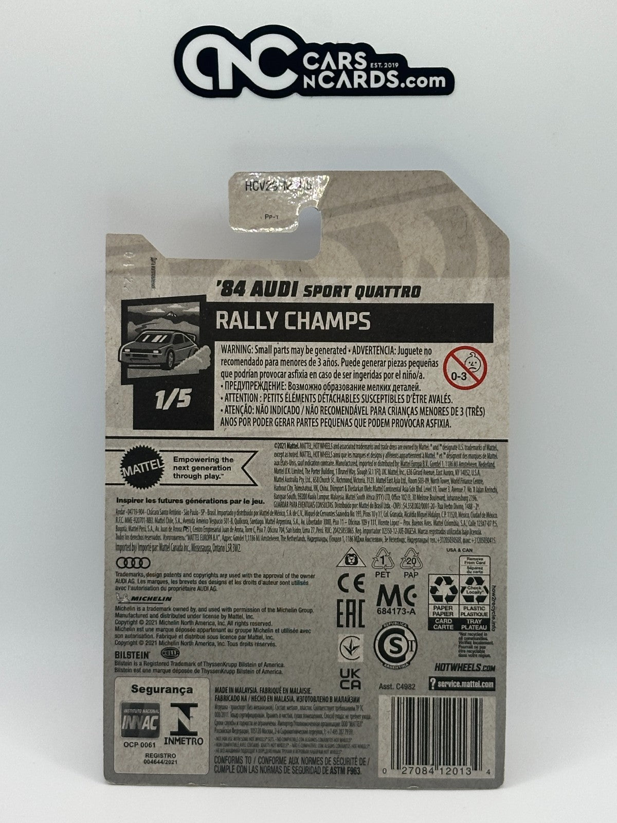 2022 Hot Wheels Rally Champs 1/5 '84 Audi Sport Quattro Yellow (Card Damage)