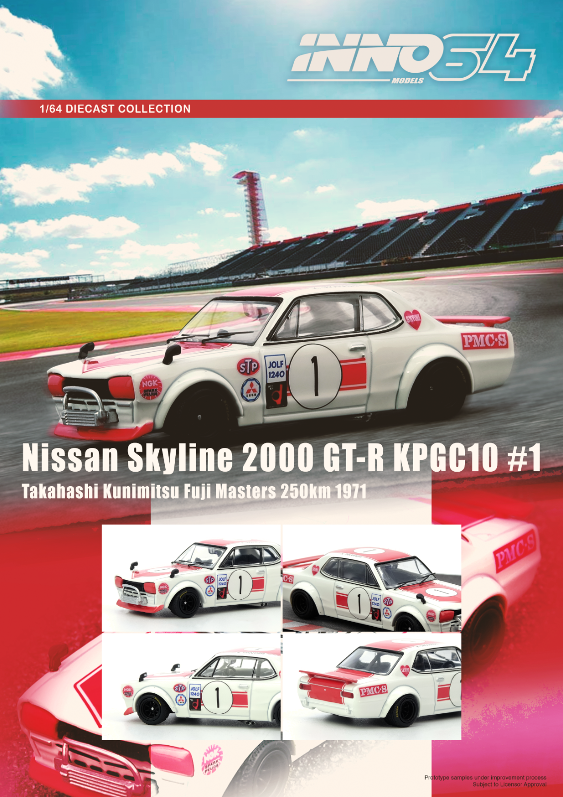 INNO64 1:64 NISSAN SKYLINE 2000 GT-R KPGC10 #1 Takahashi Kunimitsu Fuji Masters
