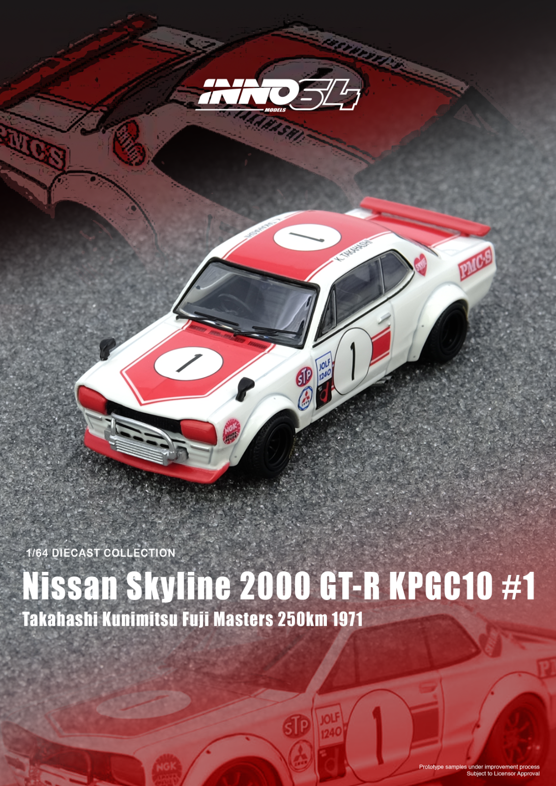INNO64 1:64 NISSAN SKYLINE 2000 GT-R KPGC10 #1 Takahashi Kunimitsu Fuji Masters