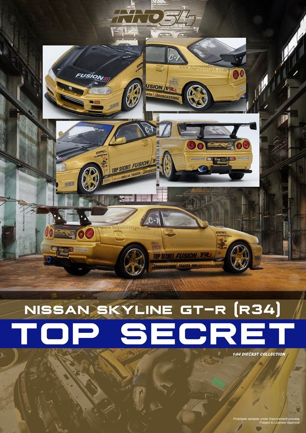 INNO64 1:64 TOP SECRET R34 GT-R Gold IN64-R34TS-GOLD