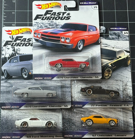 2019 Hot Wheels Premium Fast & Furious 1/4 Mile Muscle Full Set of 5 Cars