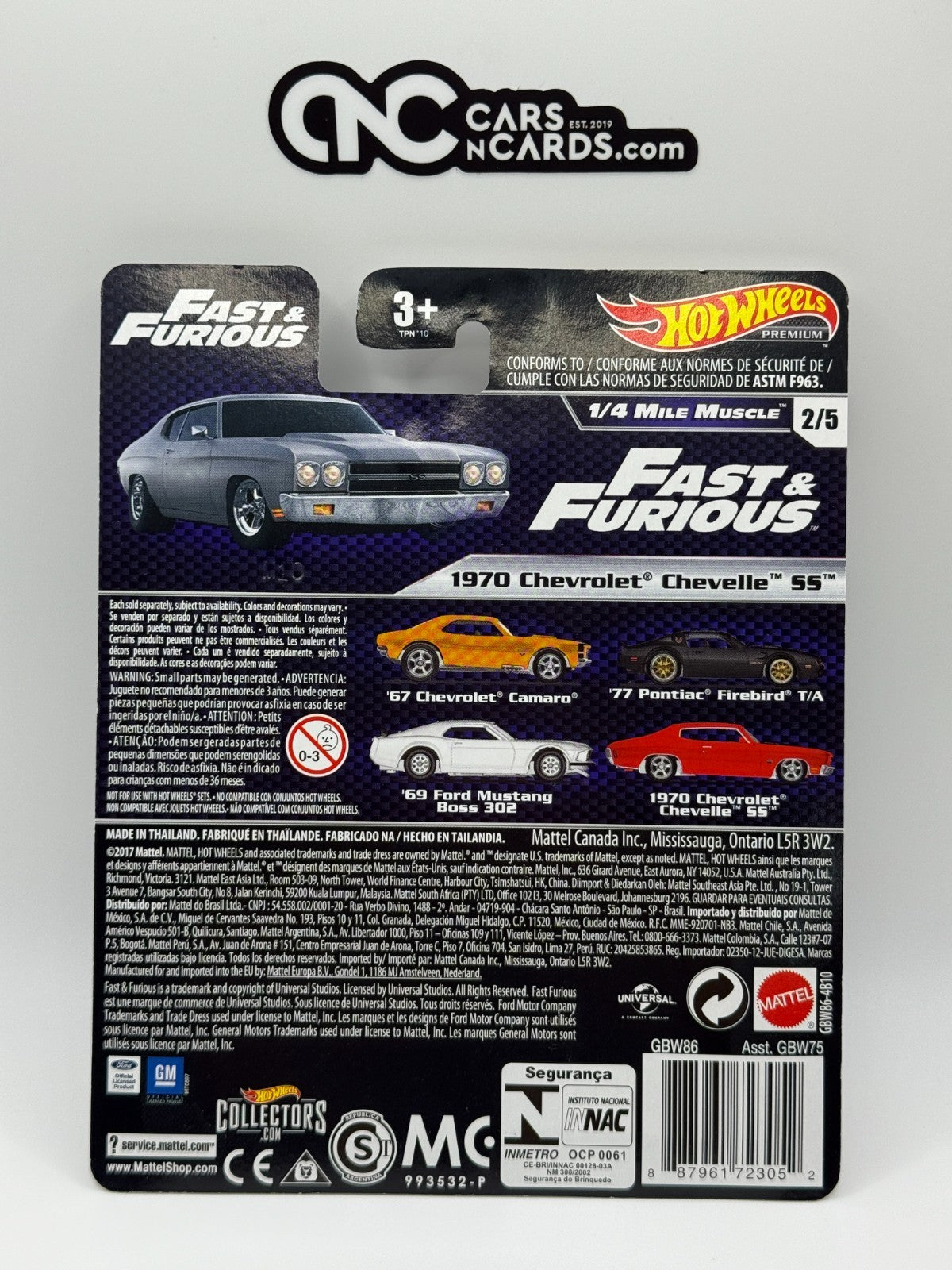 2019 Hot Wheels Premium Fast & Furious 1/4 Mile Muscle Full Set of 5 Cars
