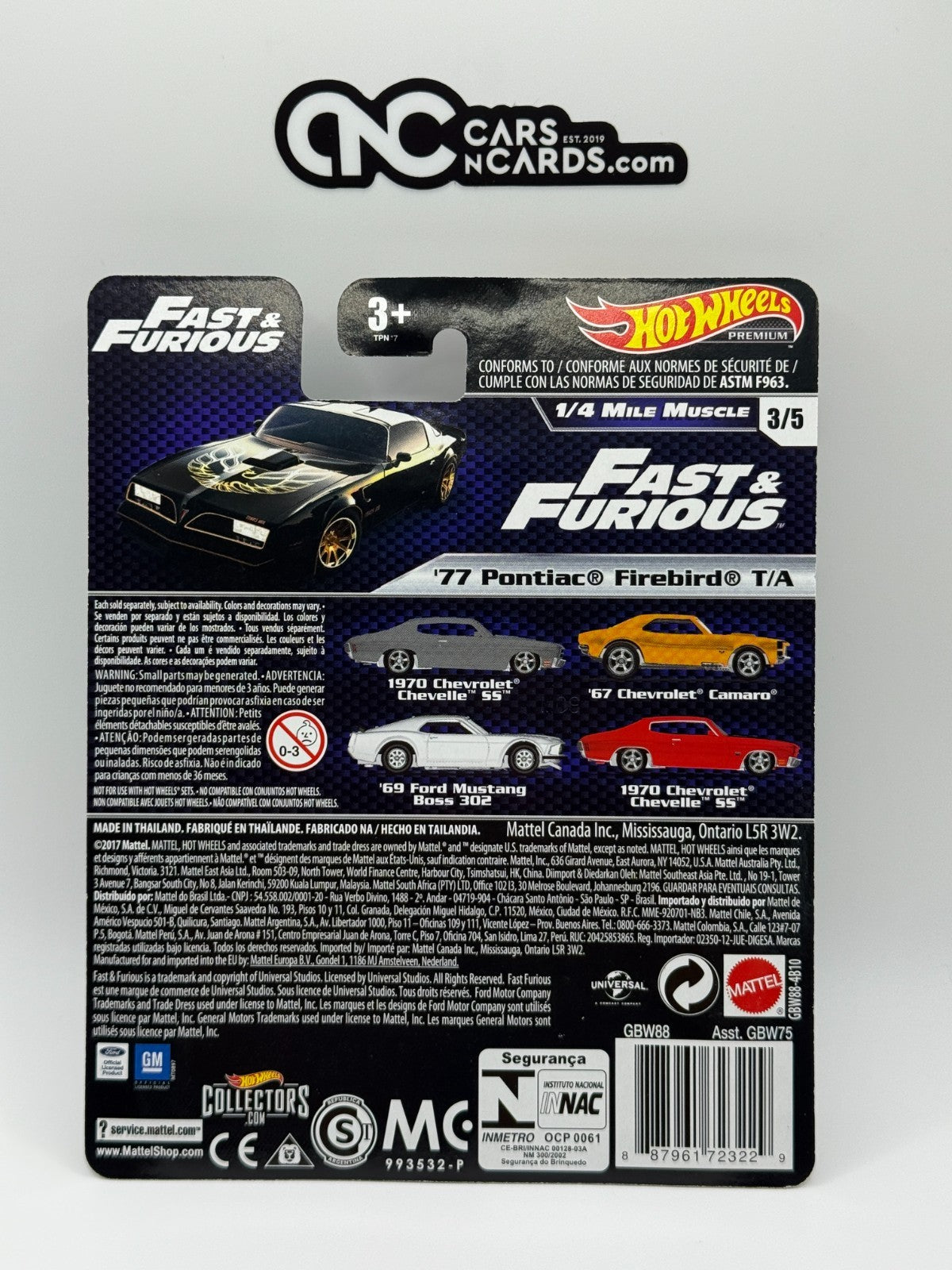 2019 Hot Wheels Premium Fast & Furious 1/4 Mile Muscle Full Set of 5 Cars