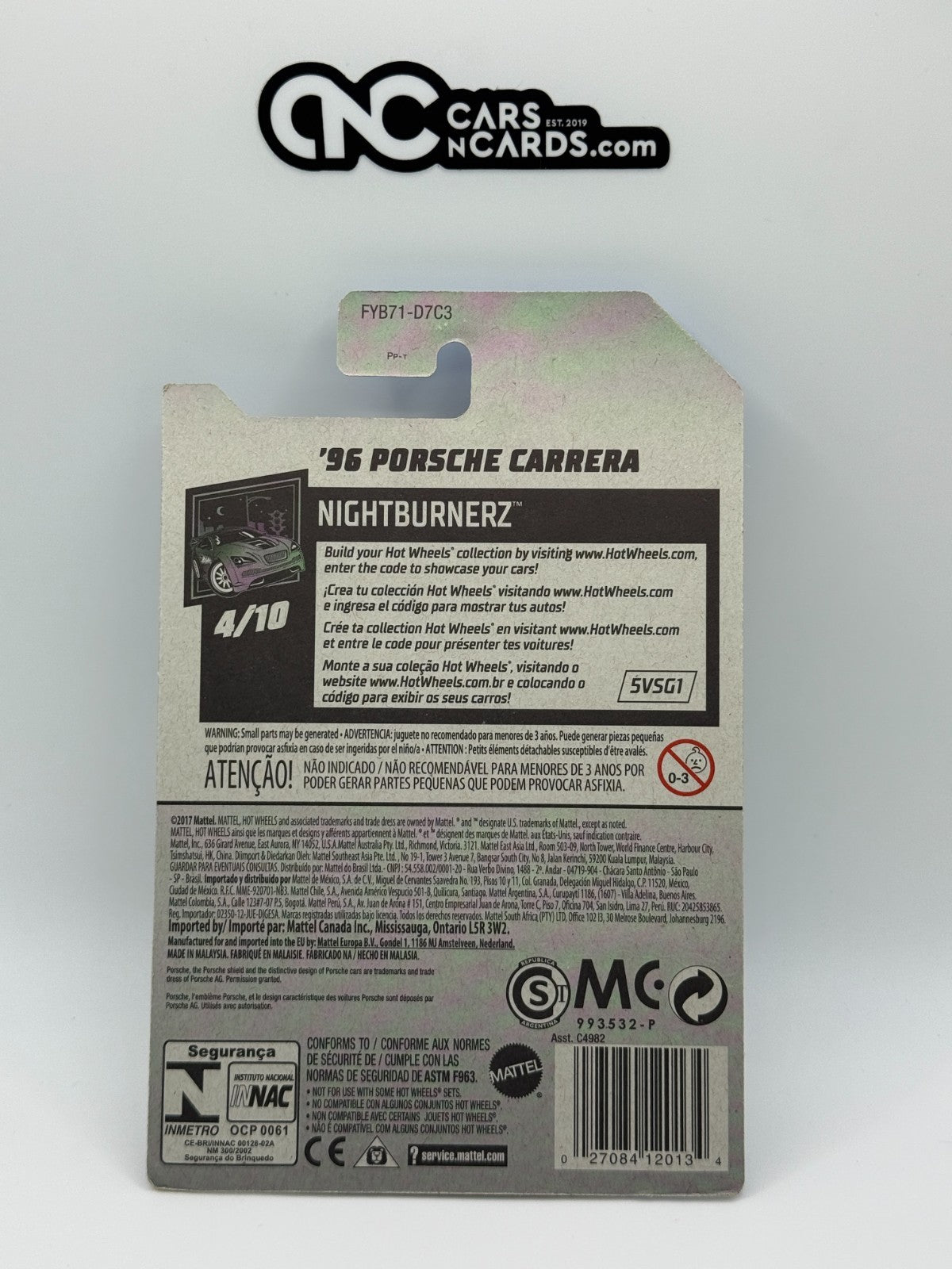 2019 Hot Wheels Nightburnerz 4/10 '96 Porsche Carrera White