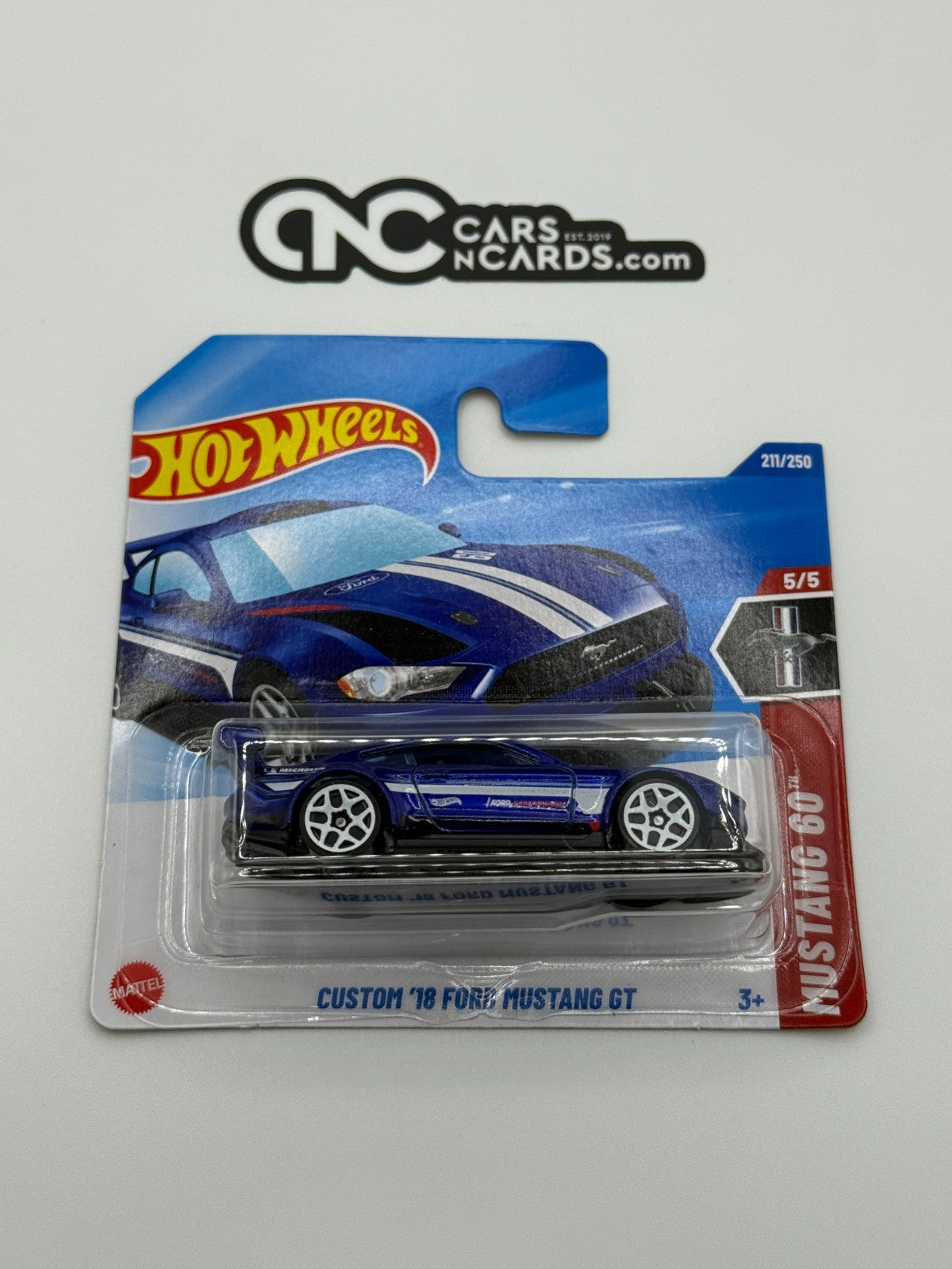 2025 Hot Wheels Mustang 60 5/5 Custom '18 Ford Mustang GT Blue (Short Card)
