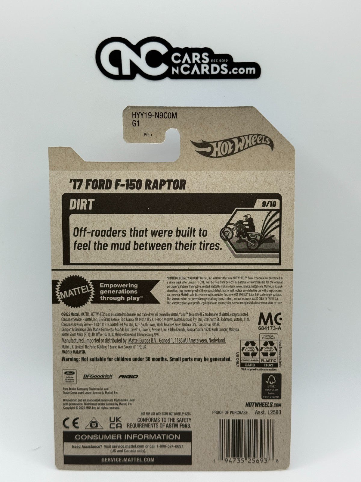 2025 Hot Wheels Dirt 9/10 Zamac '17 Ford F-150 Raptor