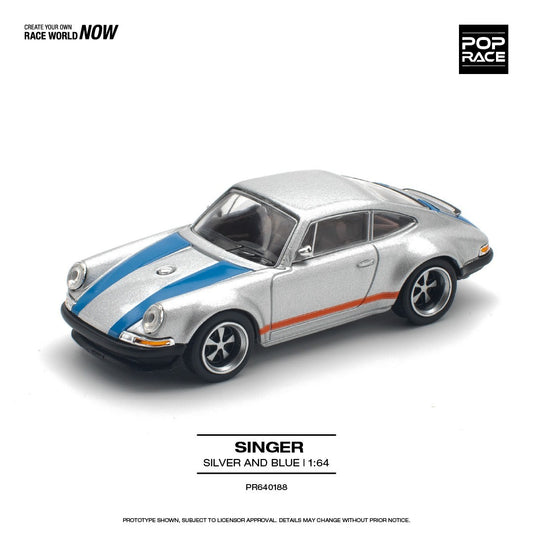 POPRACE 1:64 SINGER 964 SILVER/BLUE PR640188