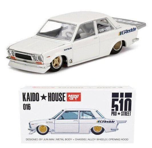 Kaido House x Mini GT 1:64 016 Datsun 510 Pro Street White GReddy Open Box