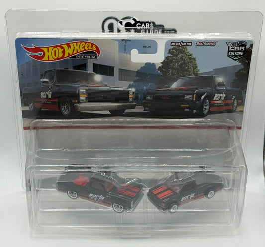 2021 Hot Wheels Premium 2 Pack '83 Chevy Silverado & '91 GMC Syclone Bent Corner