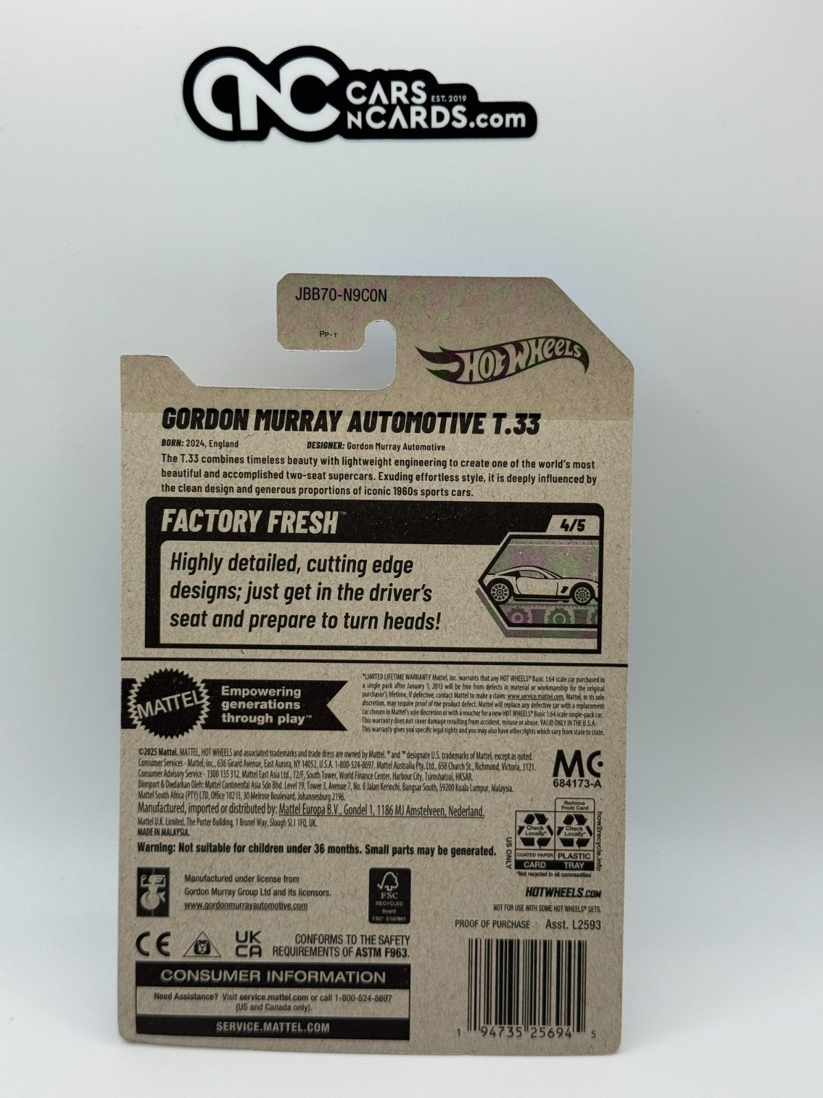 2025 Hot Wheels Factory Fresh 4/5 Gordon Murray Automotive T.33 Teal