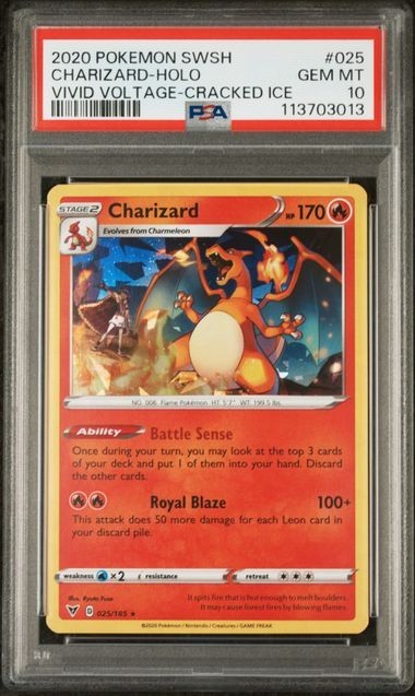 2020 POKEMON SWORD & SHIELD #025 CHARIZARD-HOLO VIVID VOLTAGE-CRACKED ICE PSA 10