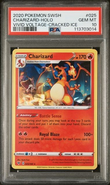 2020 POKEMON SWORD & SHIELD #025 CHARIZARD-HOLO VIVID VOLTAGE-CRACKED ICE PSA 10