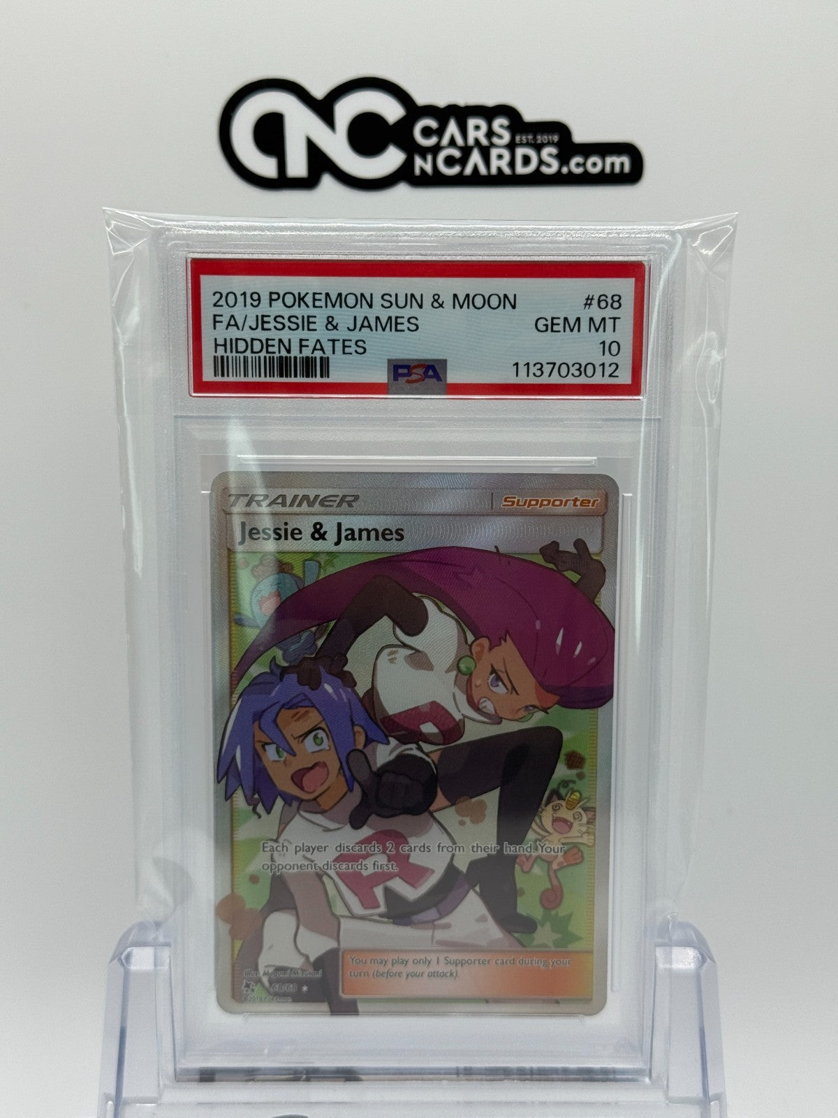 2019 POKEMON SUN & MOON HIDDEN FATES #68 FA/JESSIE & JAMES HIDDEN FATES PSA 10