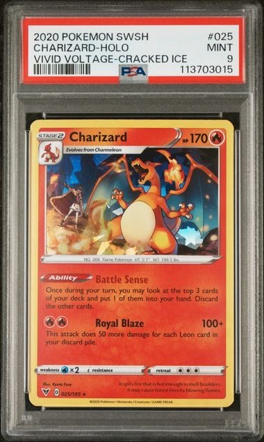 2020 POKEMON SWORD & SHIELD #025 CHARIZARD-HOLO VIVID VOLTAGE-CRACKED ICE PSA 9