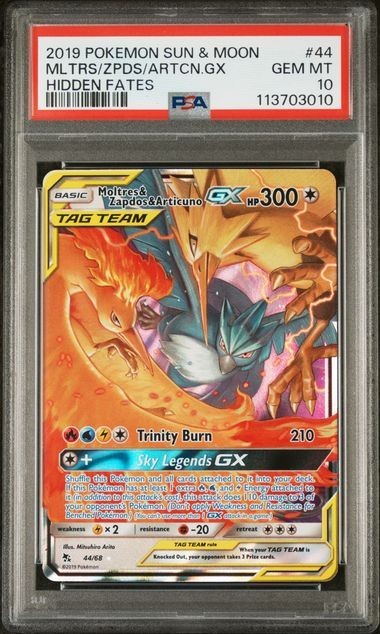 2019 POKEMON SUN & MOON HIDDEN FATES #44 MLTRS/ZPDS/ARTCN.GX HIDDEN FATES PSA 10