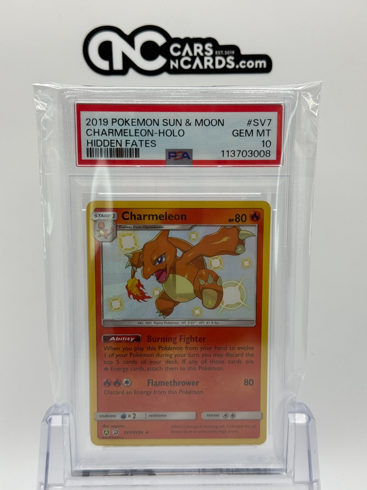 2019 POKEMON SUN & MOON HIDDEN FATES #SV7 CHARMELEON-HOLO HIDDEN FATES PSA 10