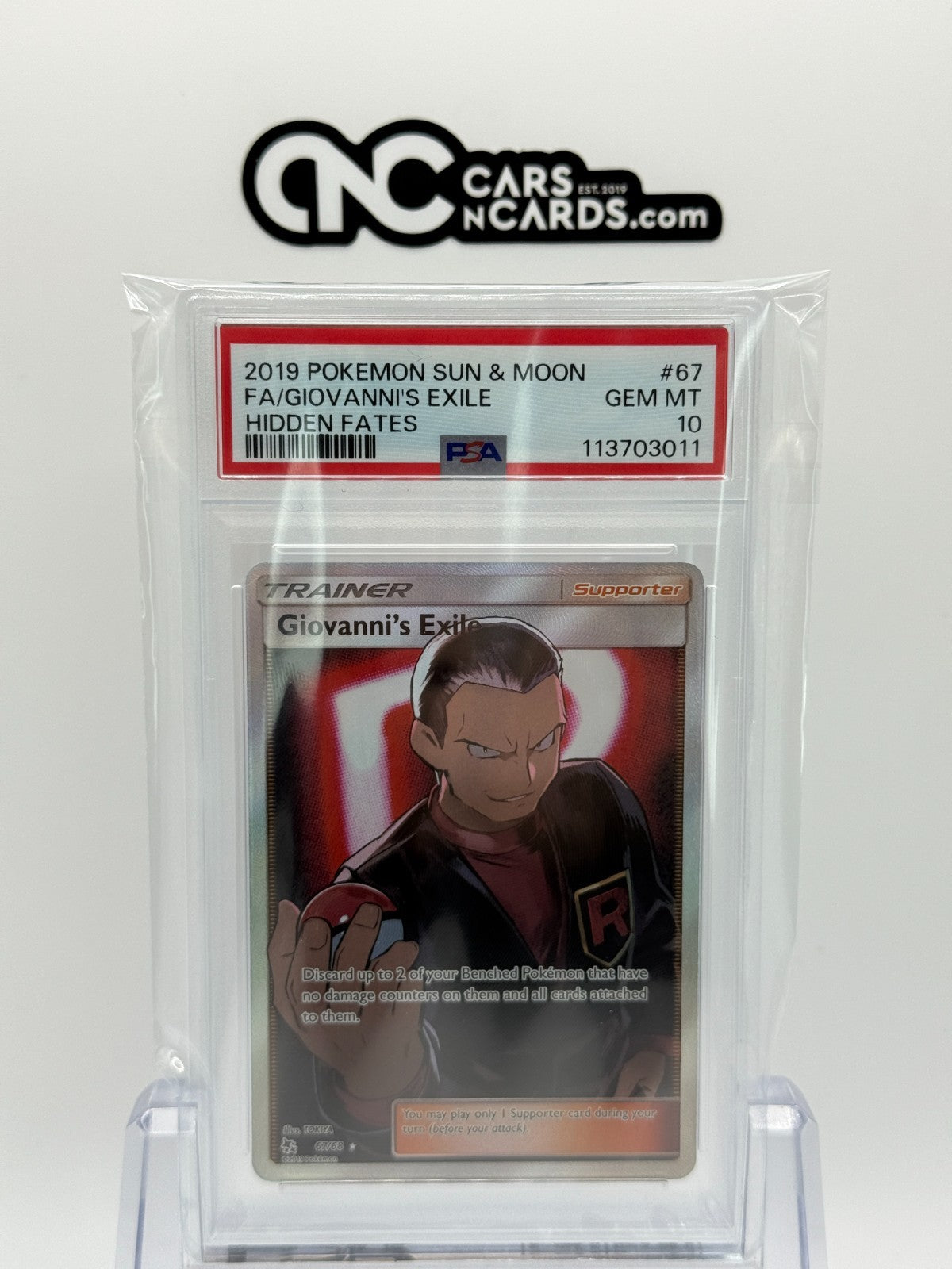 2019 POKEMON SUN & MOON HIDDEN FATES #67 FA/GIOVANNI'S EXILE HIDDEN FATES PSA 10